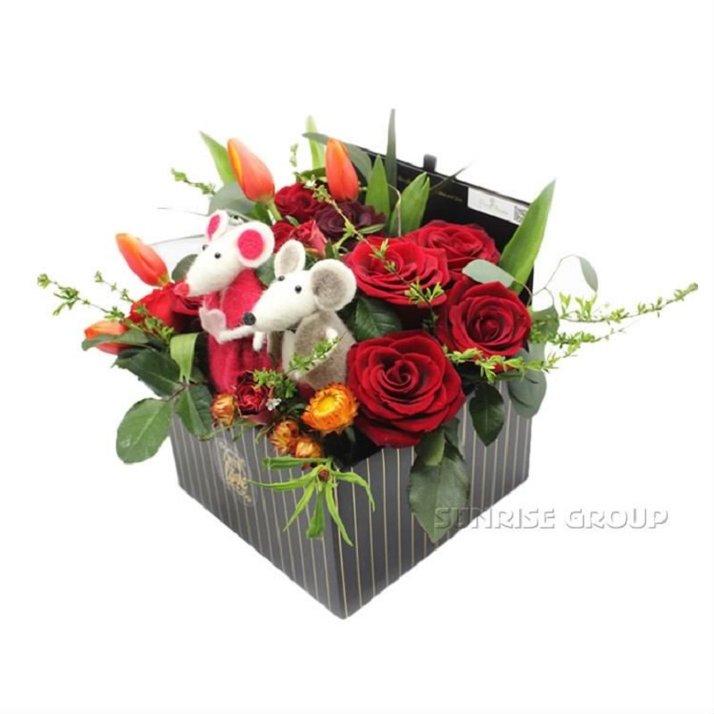 Boîte de fleur carrée de cadeau de papier de texture d'emballage d'impression faite sur commande de luxe